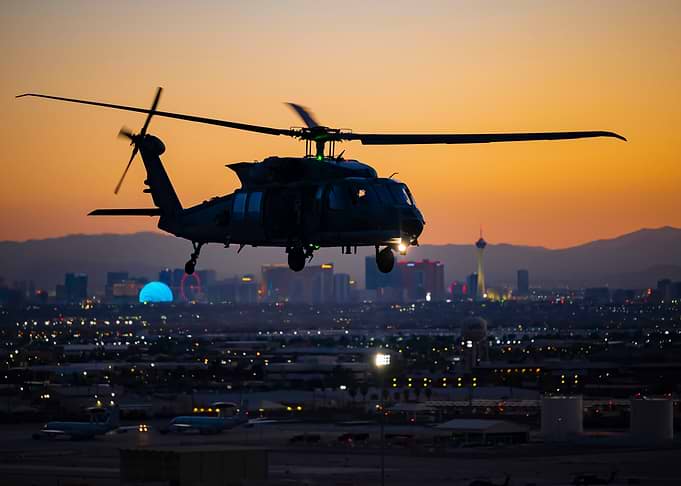 Helicopter over Las Vegas at Sunset