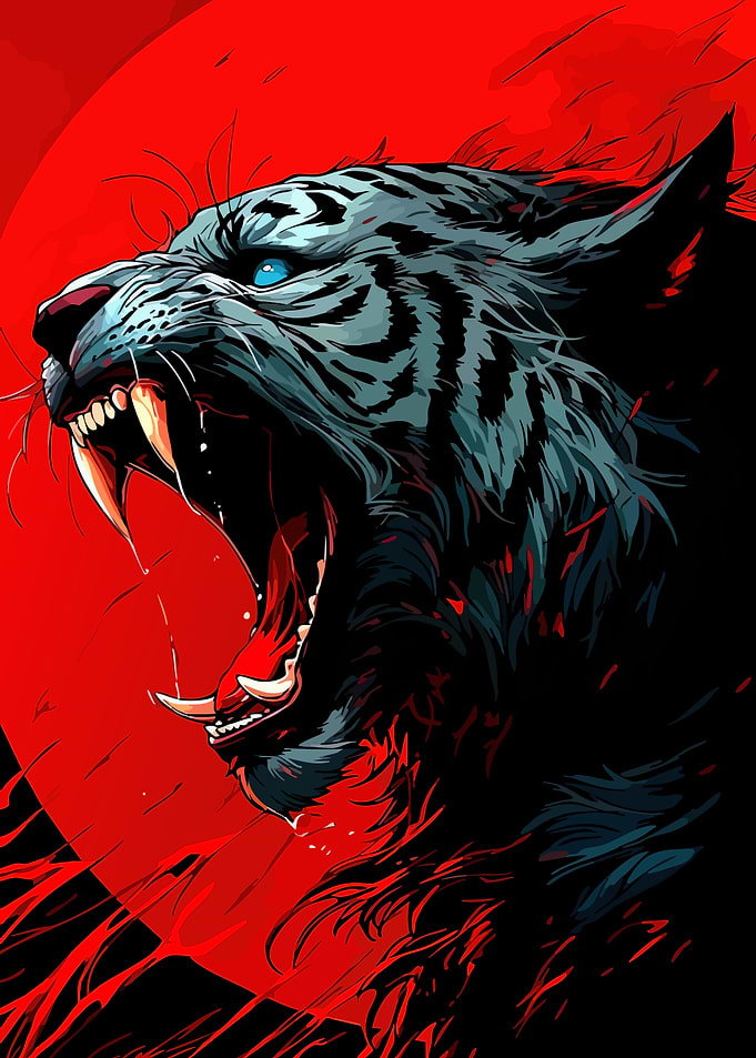 Roaring Tiger with Red Background