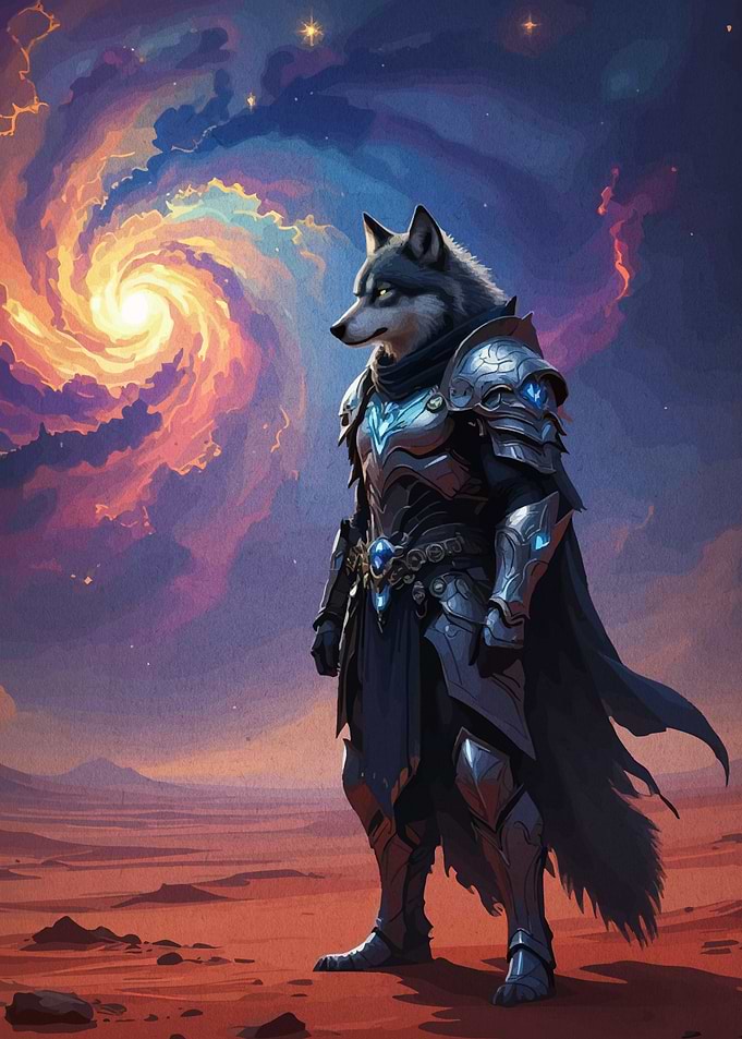 Armored Wolf Warrior Fantasy Landscape