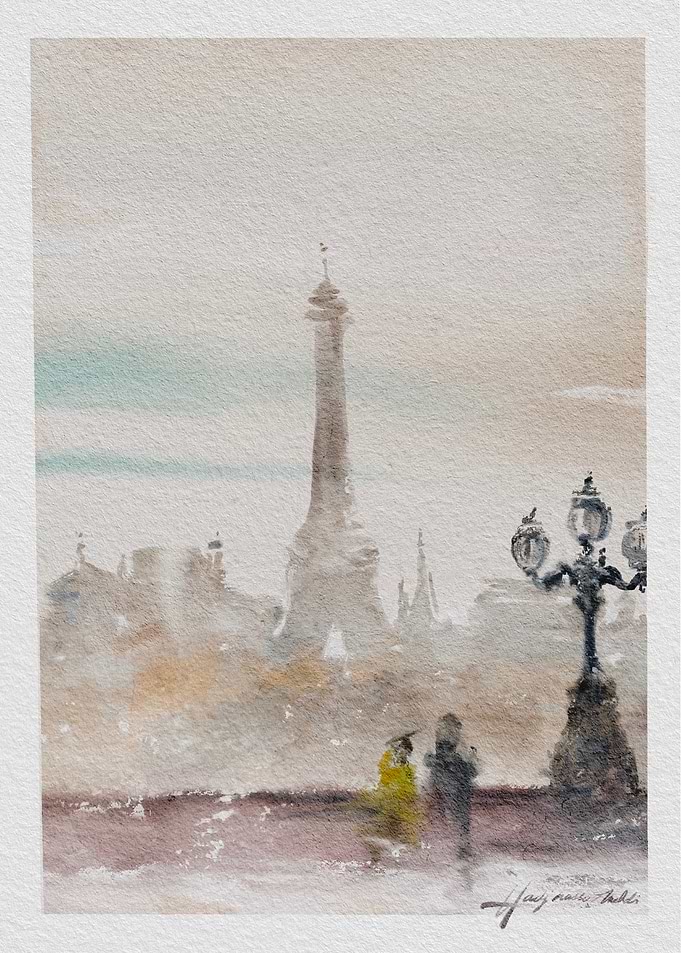 Paris Eiffel Tower Watercolor Painting