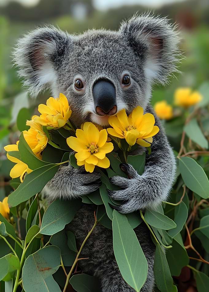 Koala with Yellow Flowers