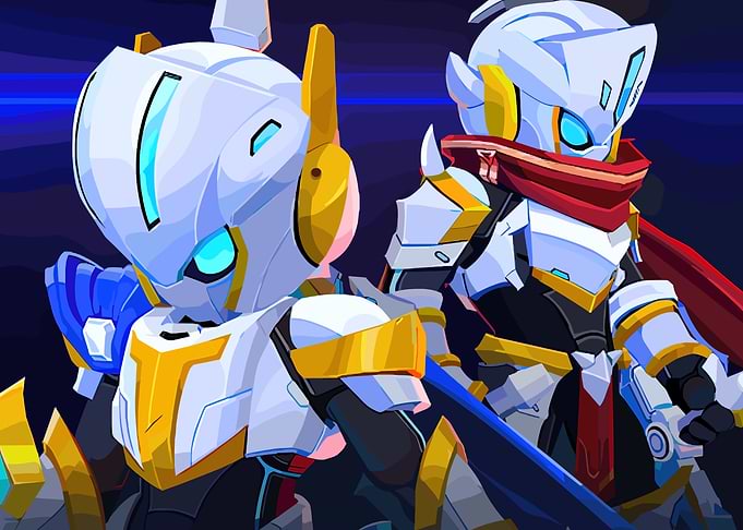 Two Futuristic Robot Knights Illustration