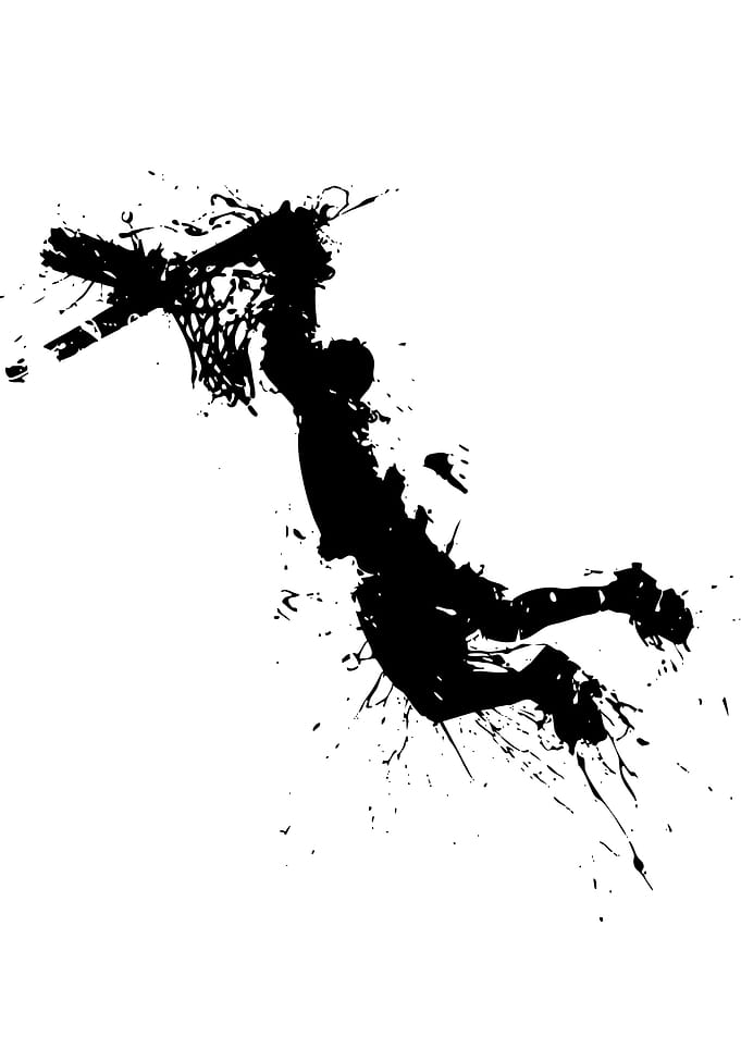 Basketball Dunk Silhouette with Ink Splatter