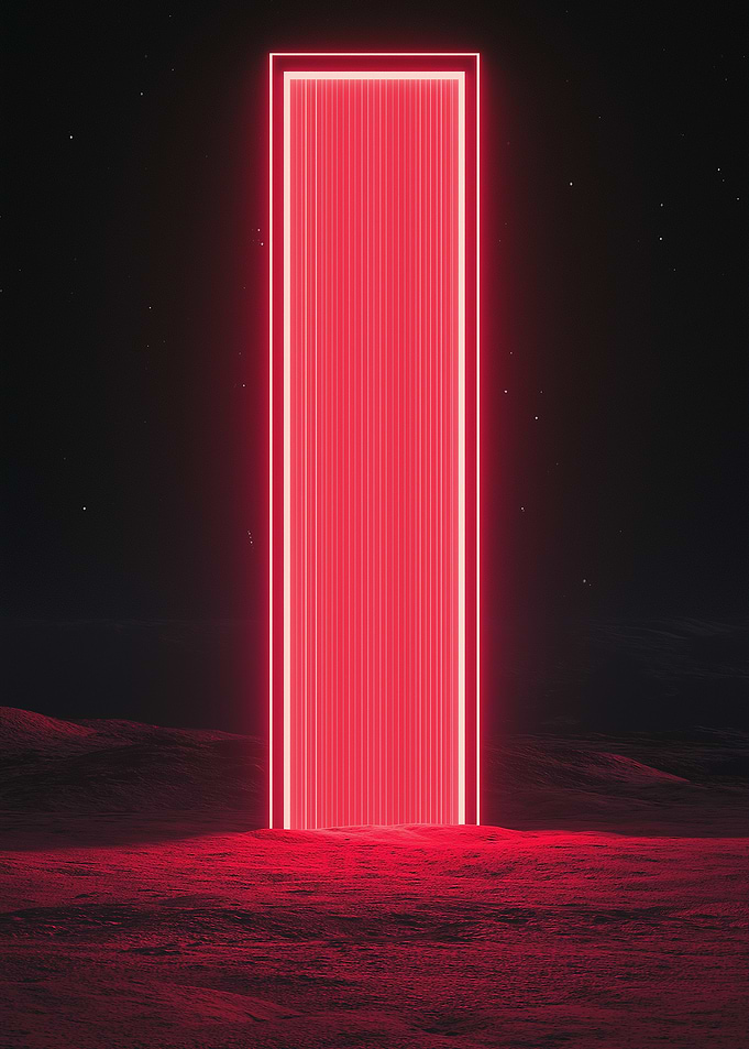 Red Neon Portal on Alien Landscape