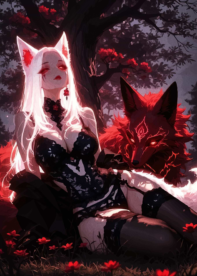 Fox Girl with Red Fox Companion