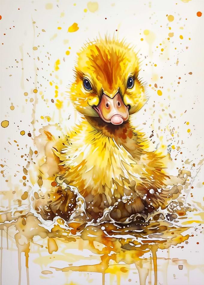Watercolor Duckling Splashing