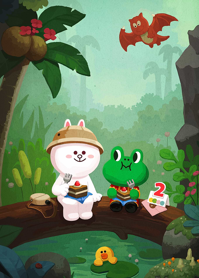 Cartoon Animals Eating Cake in Jungle