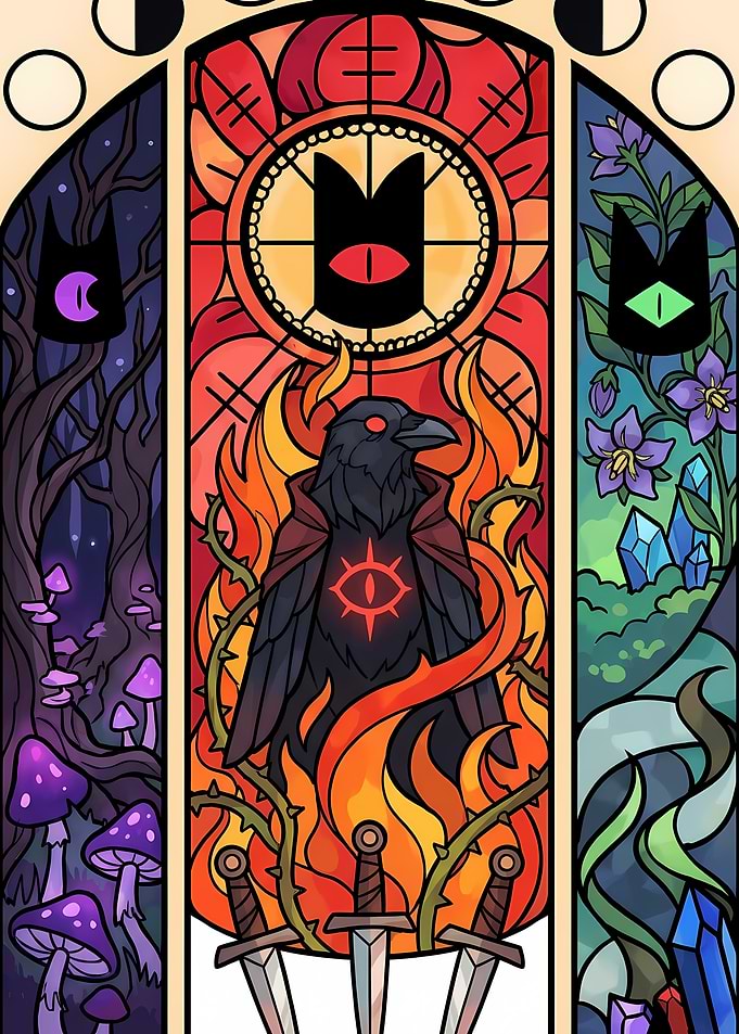 Stained Glass Fantasy Raven Illustration