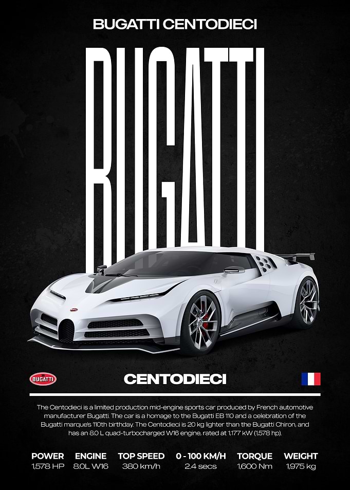 Bugatti Centodieci Car Poster
