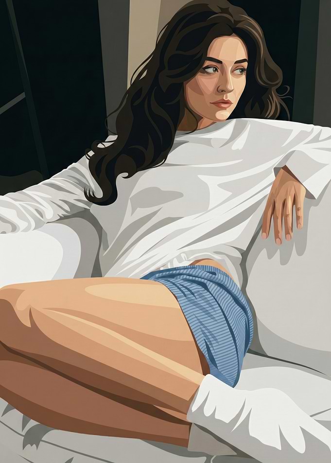 Woman in White Lounging