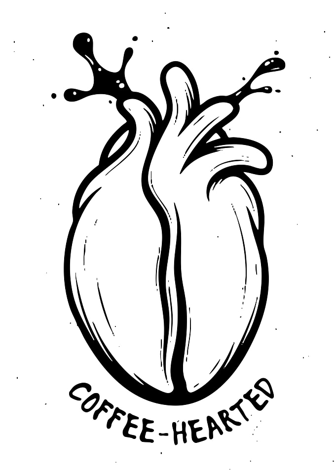 Coffee-Hearted Black and White Illustration