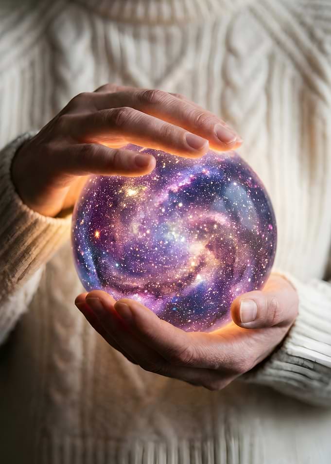 Galaxy in Hands: Mystical Cosmic Sphere Art