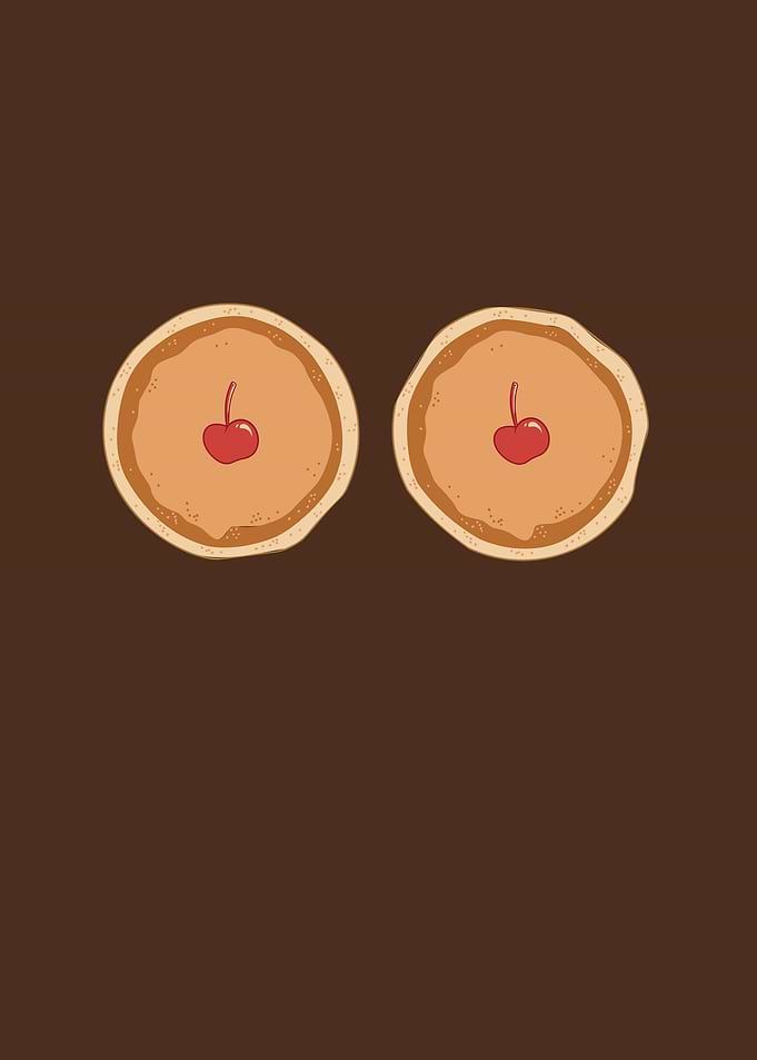 Two Pancakes with Cherries Illustration