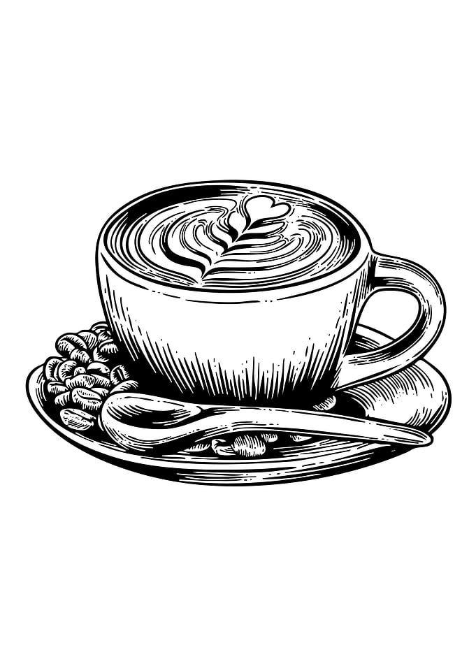 Coffee Cup Sketch with Beans