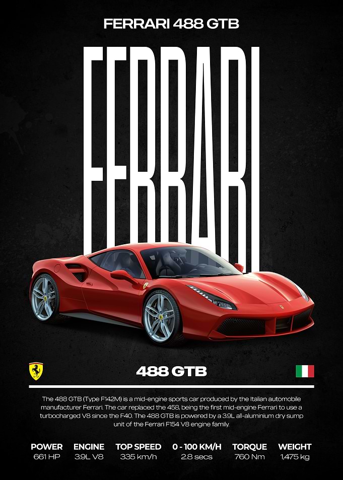 Ferrari 488 GTB Poster