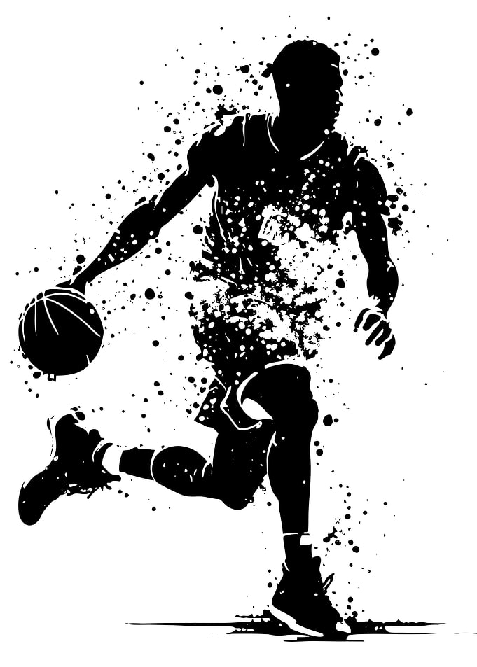 Basketball Player Silhouette with Splatter Effect