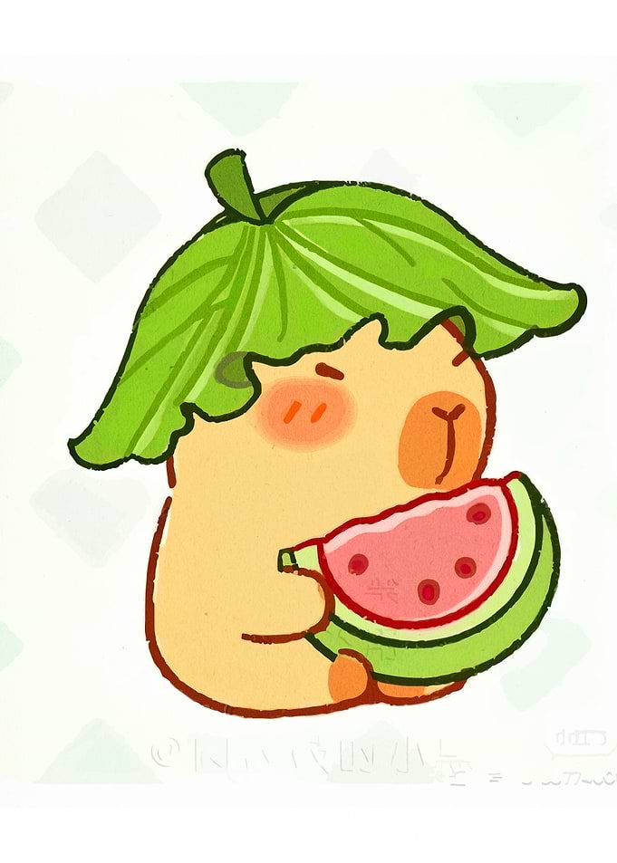 Cute Animal with Watermelon and Leaf