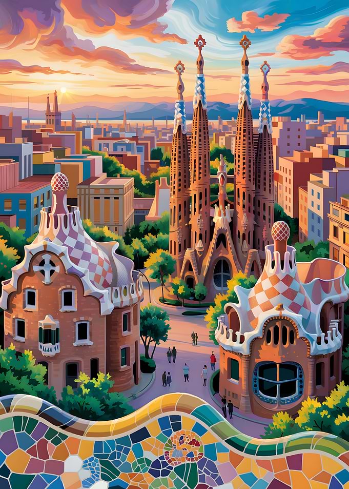 Barcelona Cityscape with Sagrada Familia