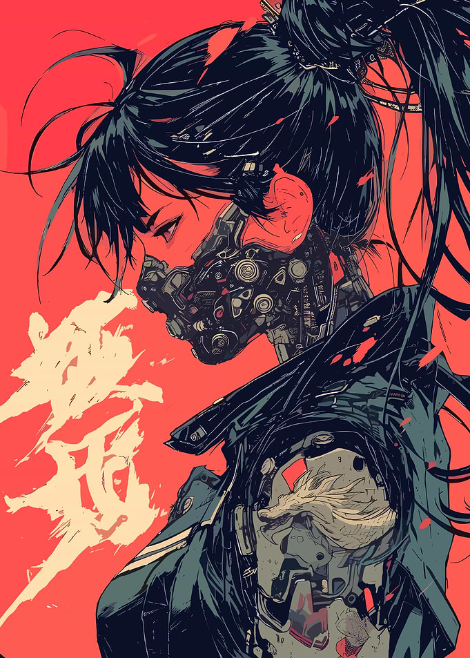Cyberpunk Girl with Mask Digital Art
