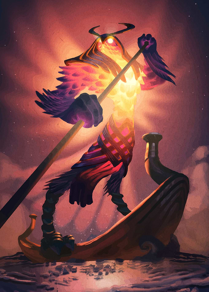 Mystical Figure on Boat
