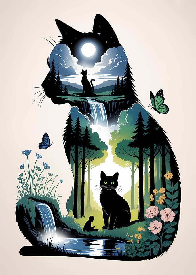 Cat Silhouette Nature Landscape