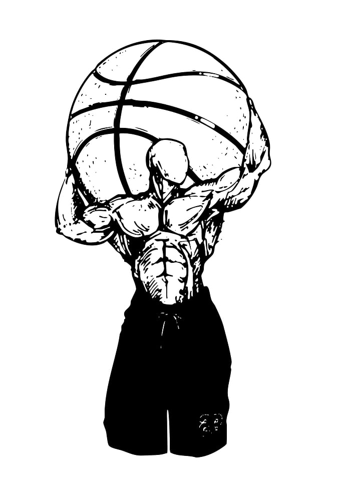 Muscular Figure Lifting Basketball Illustration
