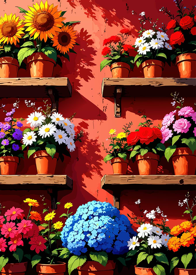 Flower Pots on Shelves