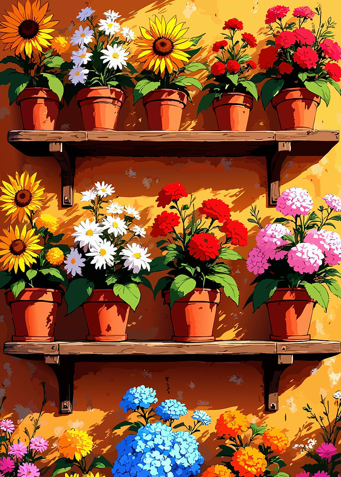 Flowers on Shelves