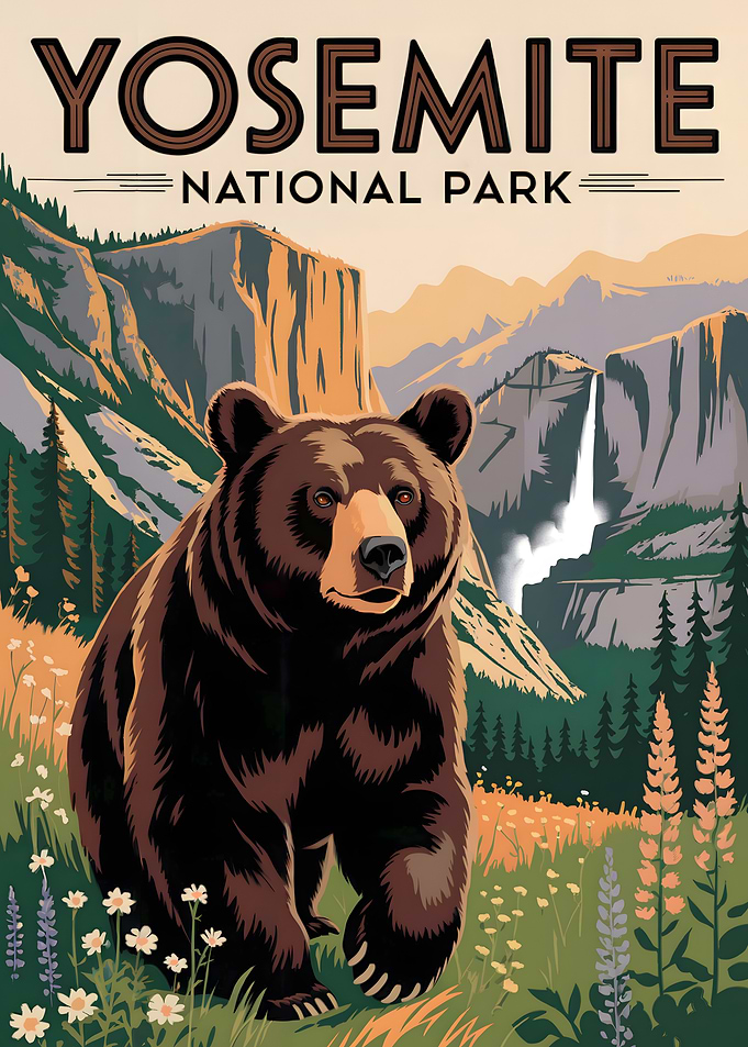 Yosemite National Park Bear Illustration