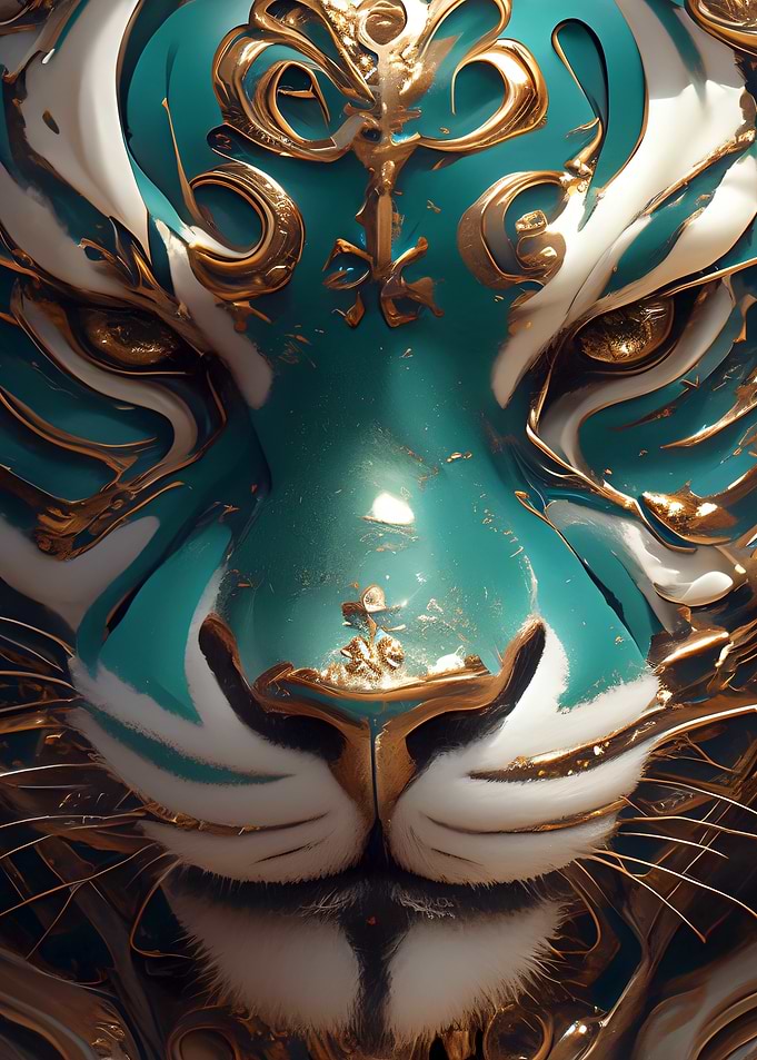 Ornate Teal and Gold Tiger Portrait