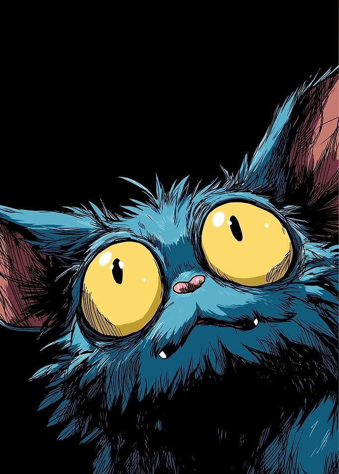 Cartoon Blue Cat with Yellow Eyes