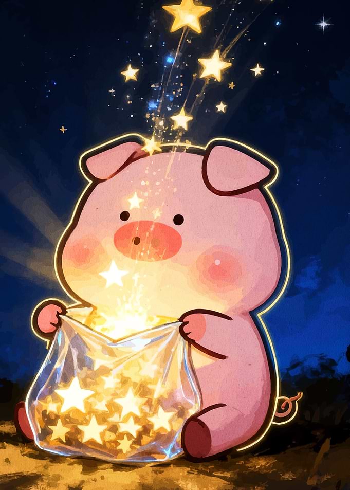 Cute Pig with Bag of Stars