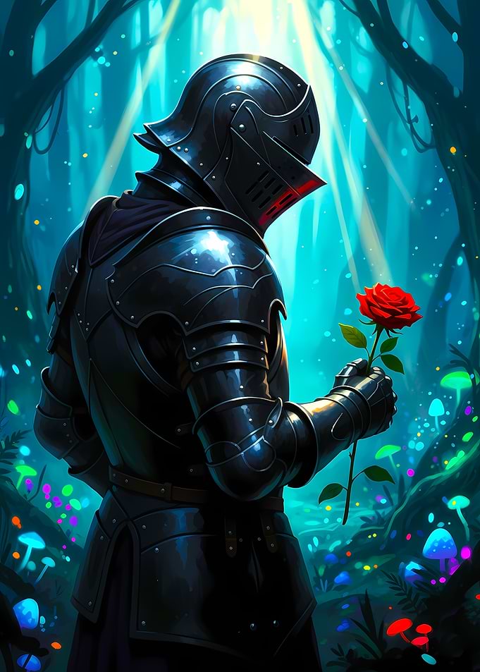 Knight with Rose in Magical Forest
