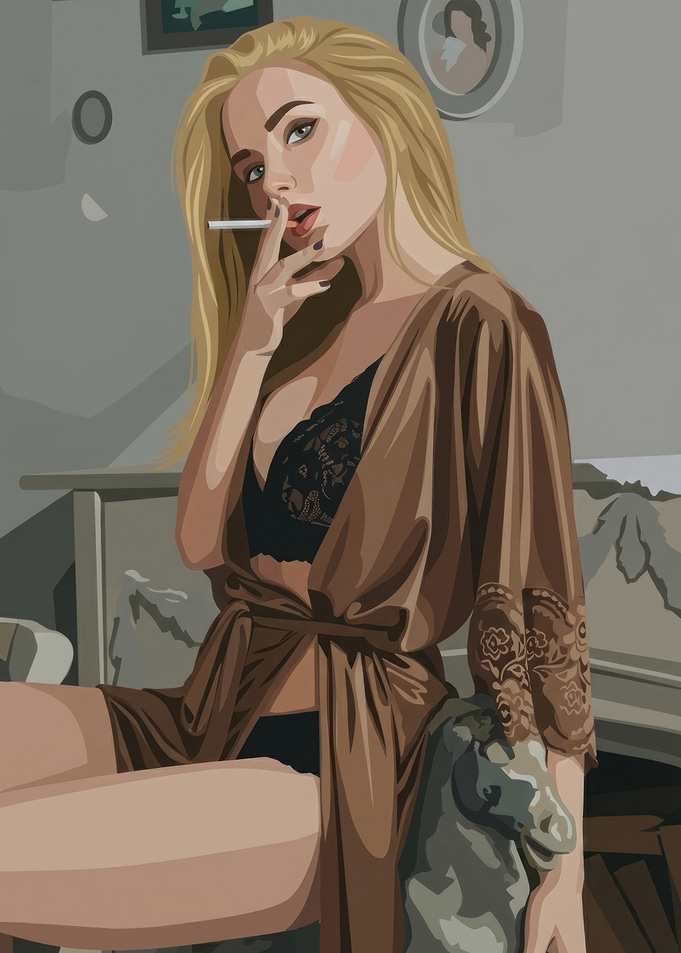 Blonde Woman Smoking in Robe