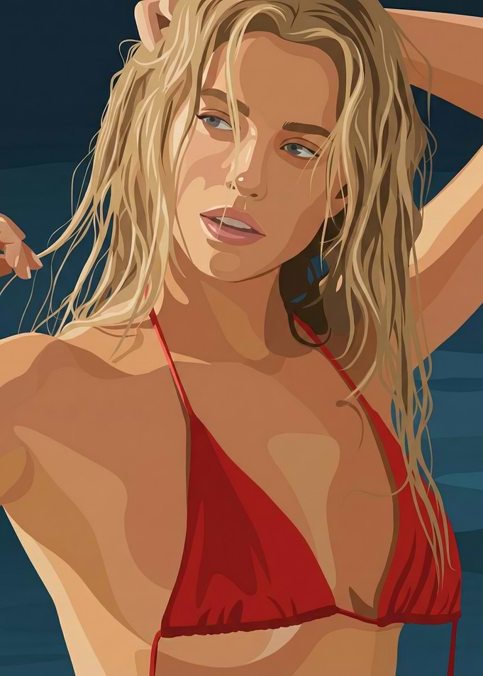 Blonde Woman in Red Bikini Illustration