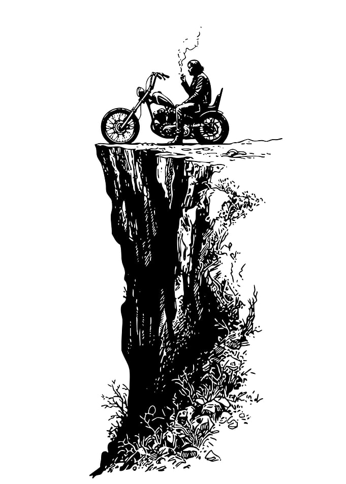 Motorcycle on Cliff Edge Illustration
