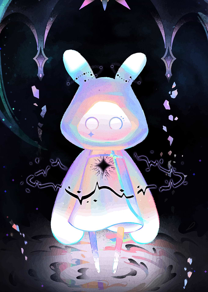 Iridescent Hooded Figure in Dark Setting