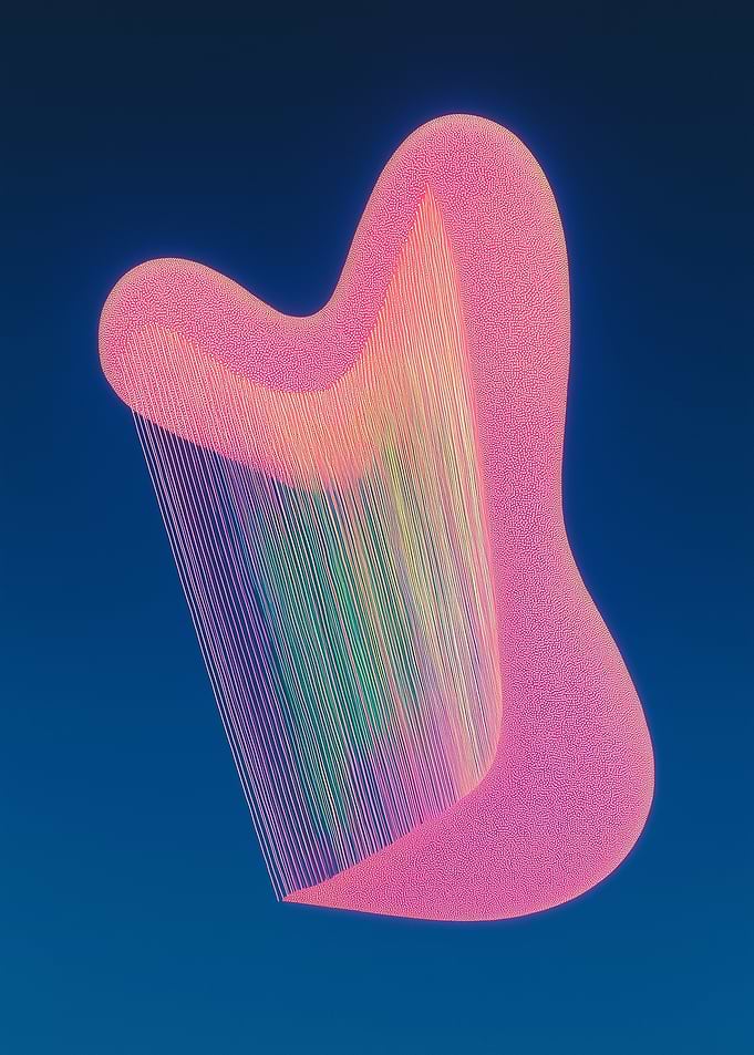 Abstract Pink Harp on Blue Background