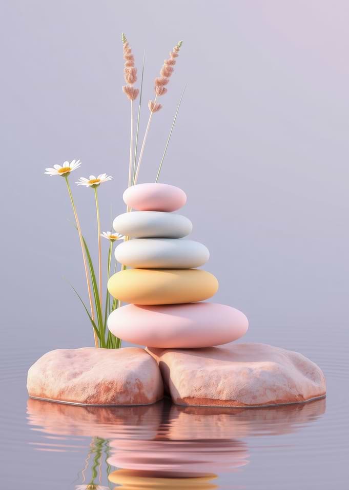 Pastel Stone Stack with Daisies