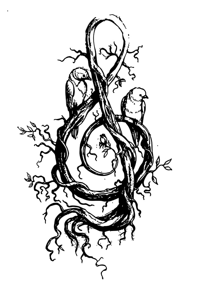 Treble Clef Tree with Birds