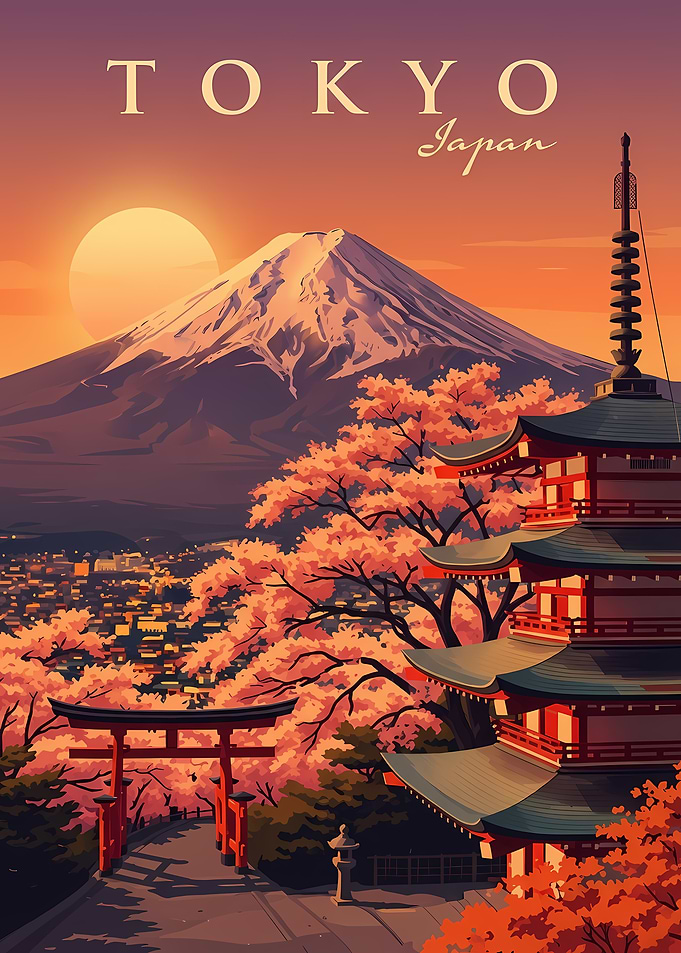 Tokyo Japan Vintage Travel Poster