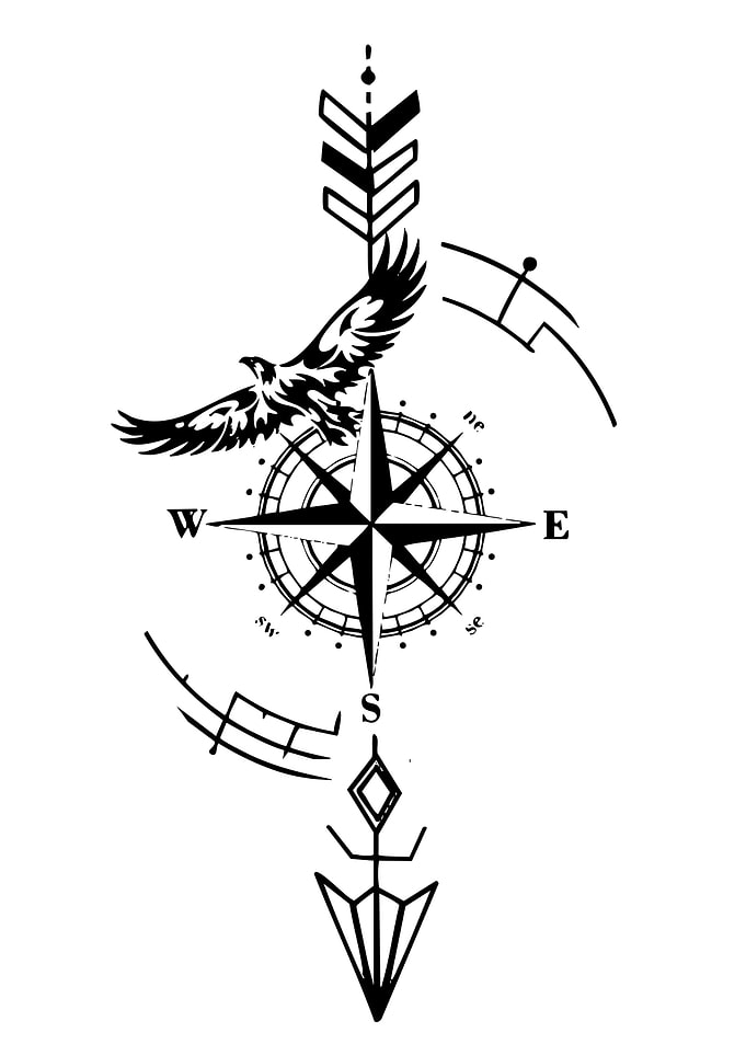 Eagle Compass Arrow Black and White