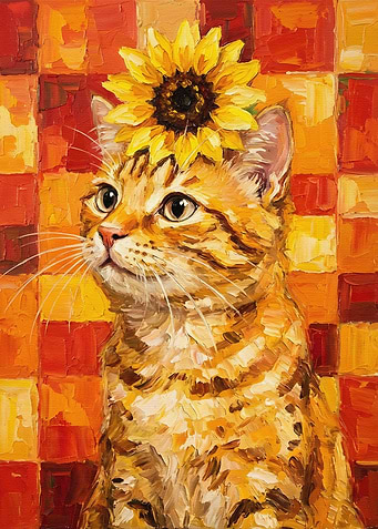Cat with Sunflower Hat