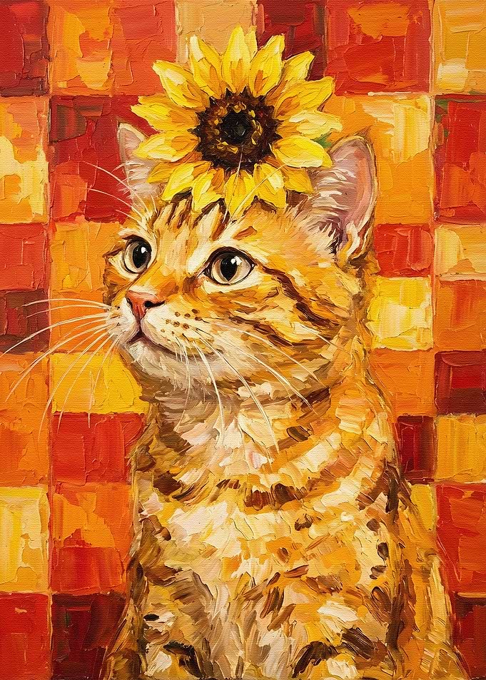 Cat with Sunflower Hat