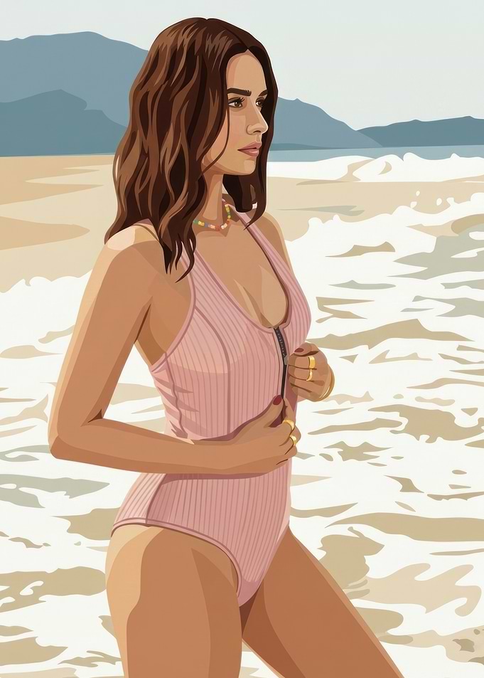 Woman in Swimsuit on Beach