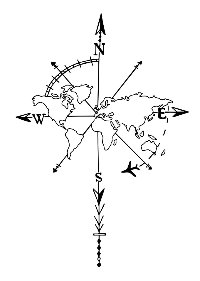 World Map Compass Rose Illustration