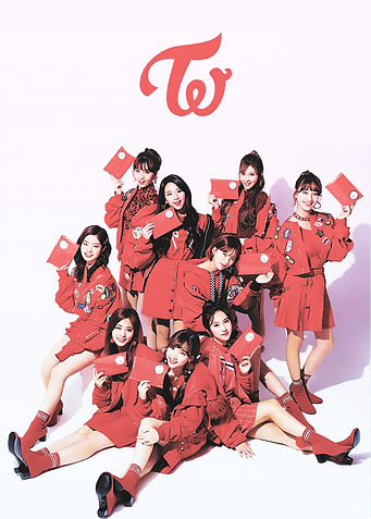 TWICE group photo in red outfits