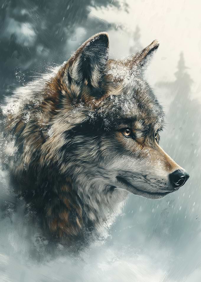 Wolf Portrait in Winter Landscape