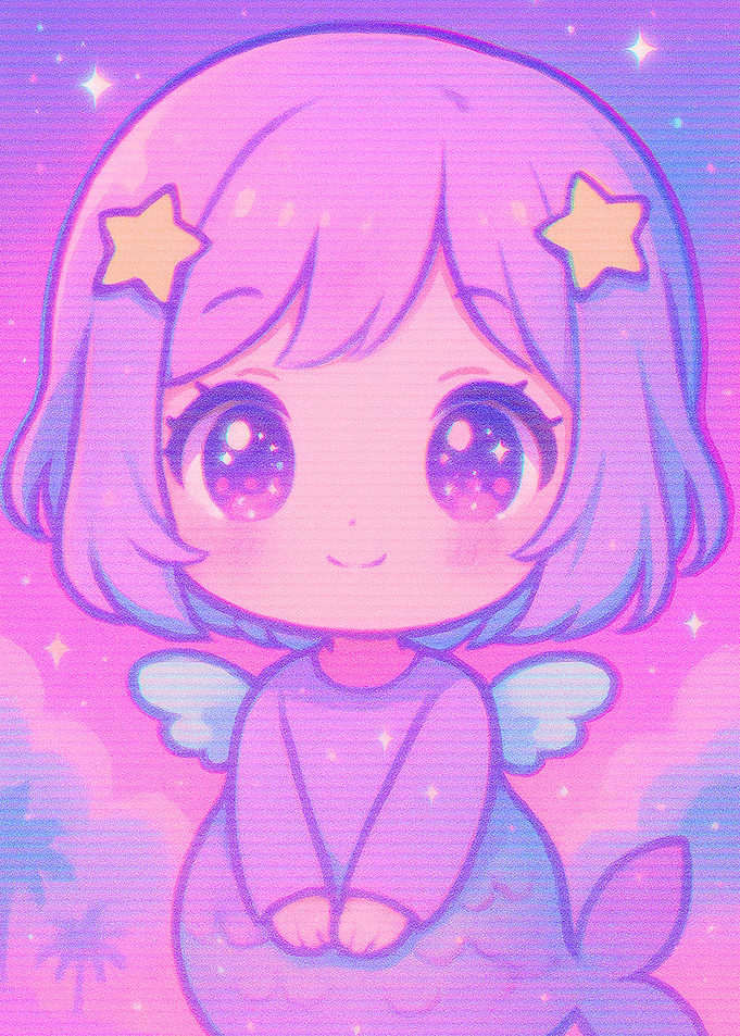 Cute Anime Mermaid with Star Hairpins
