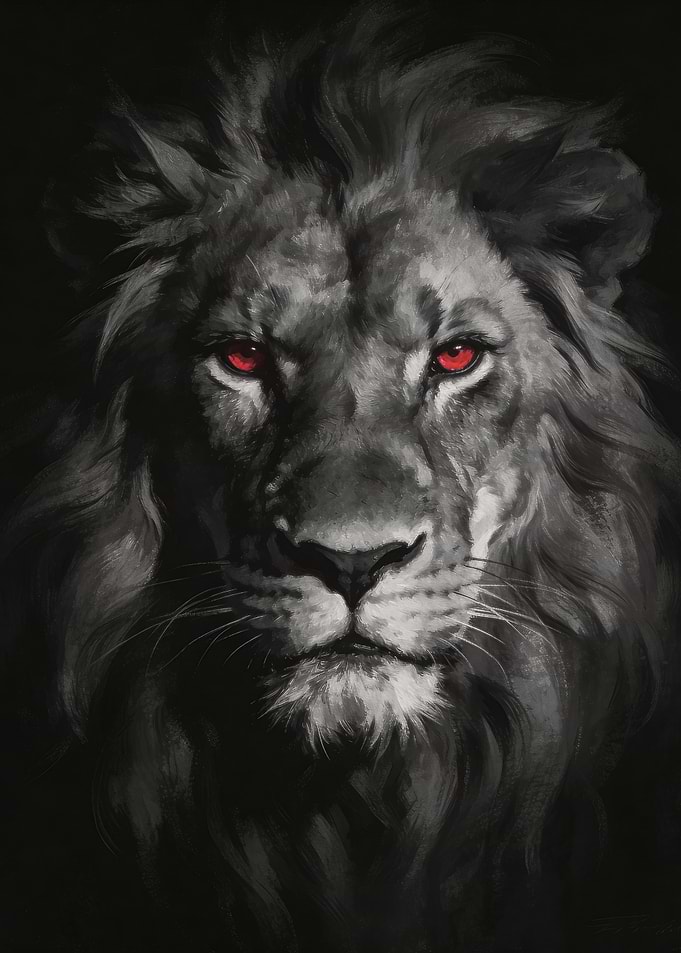 Lion Portrait with Red Eyes